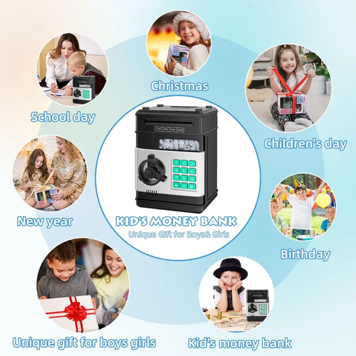 Piggy Bank for Child Adults, Electronic ATM Coin Cash Bank with Password Code Lock and Auto Grab Bill Slot, Large Capacity Coin Bank Money Jar for Adults, Designed for All US Coins