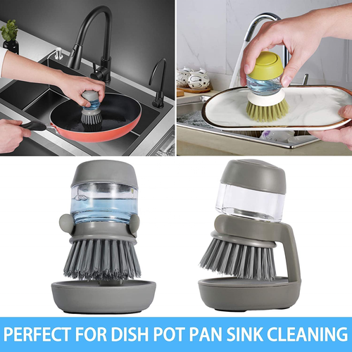 Kitchen Scrubbing Brush PP Nylon Eco-Friendly Detergent Dispenser Press Type Non-stick Oil Automatic Hydraulic Dish Washing