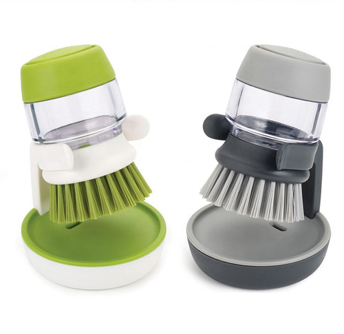 Kitchen Scrubbing Brush PP Nylon Eco-Friendly Detergent Dispenser Press Type Non-stick Oil Automatic Hydraulic Dish Washing