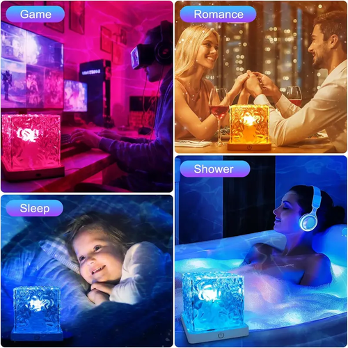 Rechargeable Shower Light No Wiring, 16 Color Changeable Ocean Wave Projector Light, Dimmable Waterproof Shower Lamp with Remote, Rotating Flame Water Ripple Lamp for Shower, Bathroom, Bedroom Decor