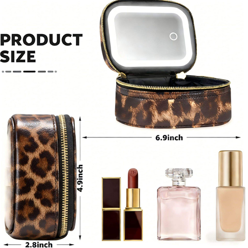 Leopard Print Makeup Box, Home Waterproof Makeup Artist Makeup Box, High-end Light Luxury Makeup Box with Mirror and Light