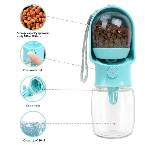 Portable Dog Drinking Water Bottle with Food Container Outdoor Puppy Pet Travel Walking Hiking Dog Water Bottle for Dogs