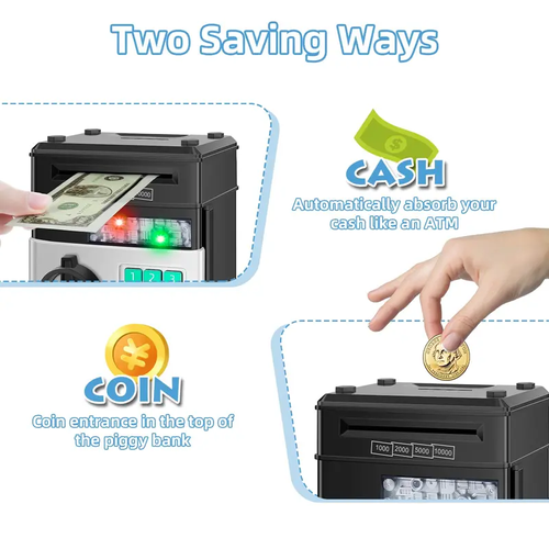 Piggy Bank for Child Adults, Electronic ATM Coin Cash Bank with Password Code Lock and Auto Grab Bill Slot, Large Capacity Coin Bank Money Jar for Adults, Designed for All US Coins