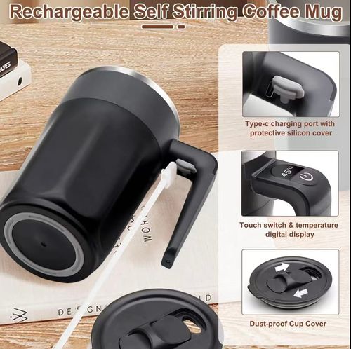 SelfStirring Coffee Mug, Rechargeable Self Stirring Mug with Sliding Lid, Automatic Cup, Electric Stirring Cup for Coffee, Tea, Milk 13.5oz