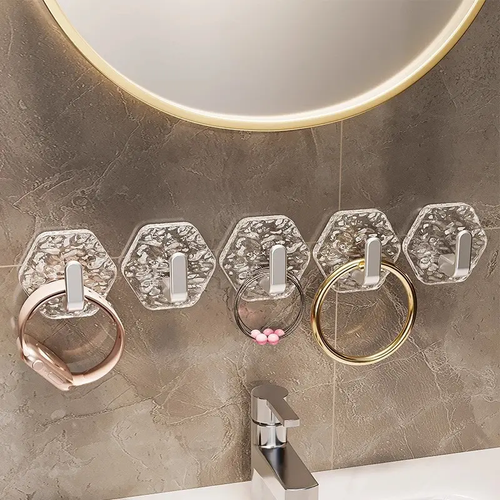 Self-Adhesive Hooks 20 Pack Hexagonal Ripple Design Heavy Duty Sticky Hooks Waterproof Rustproof for Bathroom Kitchen Keys Towels Coats Household Storage Organiser Easy Installation