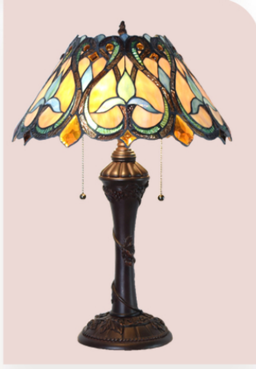 Tiffany Luxury Stained Glass Table Lamp Modern Design with Flexible AC Power for Interior Decoration & Bedside Reading Book