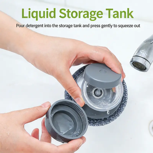Automatic Liquid Filling Palm Brush with Comfort Handle, Ergonomic Non-slip Grip, Durable Bristles - Kitchen Gadgets, Cleaning Supplies for Sink Pot Bowl Cleaning, Detachable Head, Removable & Washable Multi-Purpose Home Care Sponge