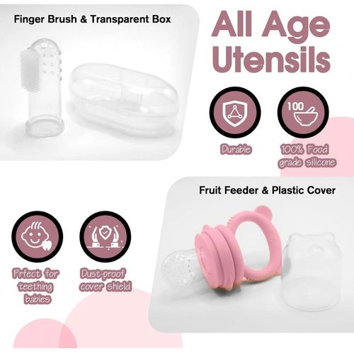 Baby Led Weaning Supplies, 17 Piece BPA-Free Silicone Feeding Set, Eating Essentials Baby Utensils with Suction Plate and Bowl, Pocket Bib, Sippy Cup with Lid, for 6+ Months