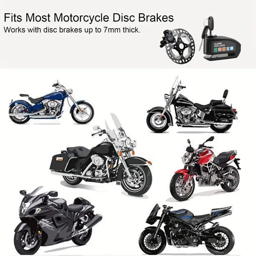 Waterproof Motorcycle Disc Brake Lock with Alarm — Anti-Theft Padlock & Security Accessory for Bicycles, Features 110dB High-Volume Alarm, Easy Installation