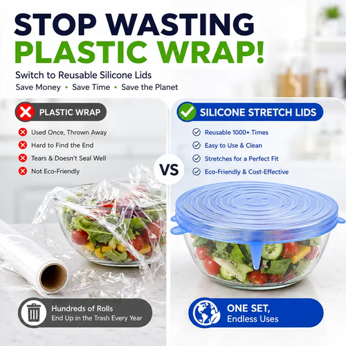 6 Pack Silicone Stretch Lids (2.6in, 3.7in, 4.3in, 5.5in, 6.3in, 7.7in), Reusable Food Grade Silicone Covers for Bowls, Pots, Cups & Fruits, BPA Free
