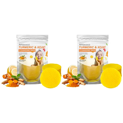 Turmeric & Kojic Acid Cleansing Pads - 20pcs Normal Skin Gentle Facial Cleanser Pads, Deep Clean, Soft Texture, Multi-Pack Skincare for Comfortable Use