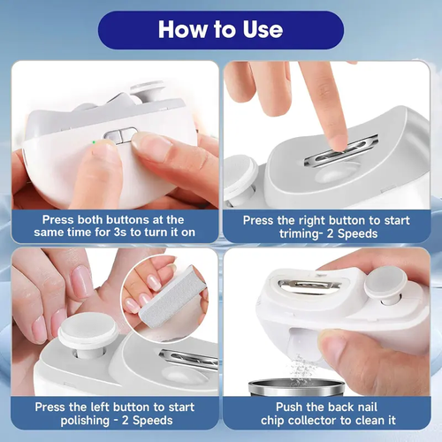 Automatic Electric Nail Clipper with Polisher – Safe&Quiet&Rechargeable Trimmer with LED Lighting, File, Scraps Storage, Child Lock System, Cuticle Cleanser, Mess-Free Trim