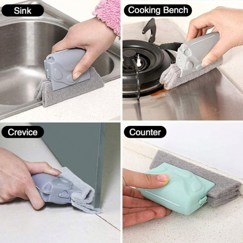 Multifunctional Window Groove Deep Cleaning Brush with Wood Handle and PP Sponge Pad for Slit Clean Scraping & Corners,Gaps