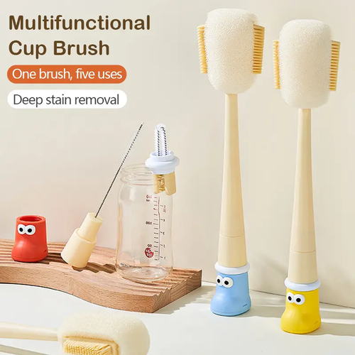 Multifunctional 5-in-1 Bottle Brush – Great for Cleaning Cup Lids & Home Kitchen Chores