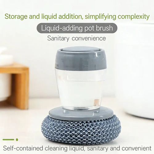 Automatic Liquid Filling Palm Brush with Comfort Handle, Ergonomic Non-slip Grip, Durable Bristles - Kitchen Gadgets, Cleaning Supplies for Sink Pot Bowl Cleaning, Detachable Head, Removable & Washable Multi-Purpose Home Care Sponge