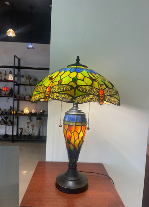 Tiffany Luxury Stained Glass Table Lamp Modern Design with Flexible AC Power for Interior Decoration & Bedside Reading Book