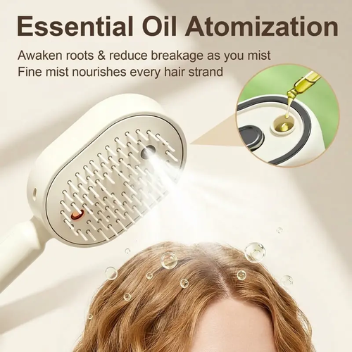 Electric Spray Air Cushion Massage Comb – Self-Cleaning, Anti-Tangle, Anti-Static, Volumizing Hair Brush with Essential Oil Mist Aromatherapy for Hair Care
