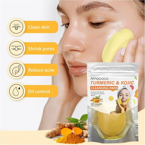 Turmeric & Kojic Acid Cleansing Pads - 20pcs Normal Skin Gentle Facial Cleanser Pads, Deep Clean, Soft Texture, Multi-Pack Skincare for Comfortable Use