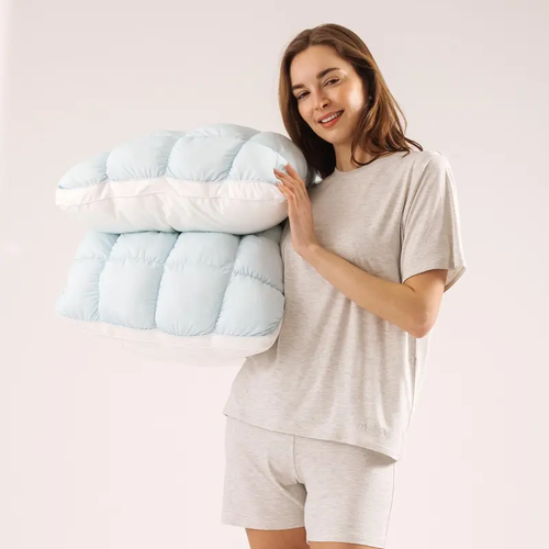 Mellow Sleep | Mellow Puff Pillow – Soft Quilted Puff Grid Design Pillow, Fluffy Plush Bed Pillow with Cloud Like Comfort, Breathable Support Pillow for Side, Back & Stomach Sleepers, Cozy Bed Pillow for Better Sleep