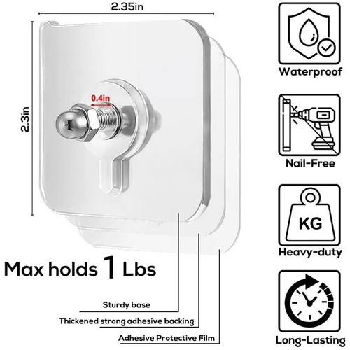 Acrylic Photo Wall Hooks, 20PCS (Buy 10 Get 10 Free) - Stainless Steel & Ceramic Self-Adhesive Smooth Lightweight Wall-Mount Hooks for Easy Installation, Bathroom Storage Organization & Decor, Organiser