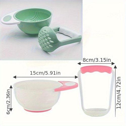 2-piece handheld fruit puree crushing set: 11.5 cm 4.52 inch bowl and 8.1 cm 3.18 inch potato crusher – no electricity required, easy to make fresh juices and purees – durable plastic construction.