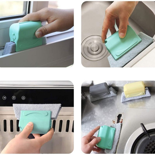 Multifunctional Window Groove Deep Cleaning Brush with Wood Handle and PP Sponge Pad for Slit Clean Scraping & Corners,Gaps