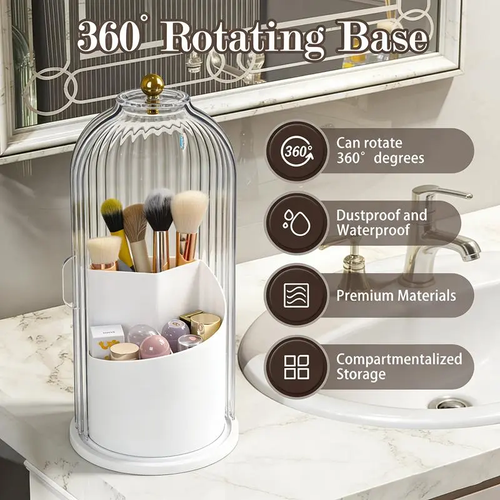 Toothbrush Holders with Sliding Lid, Rotating 3 Slots Bathroom Organizer Countertop, Tooth Brush Toothpaste Holder Bathroom Counter Stand Sink Organizer Caddy for Vanity Makeup Brushes Organizer