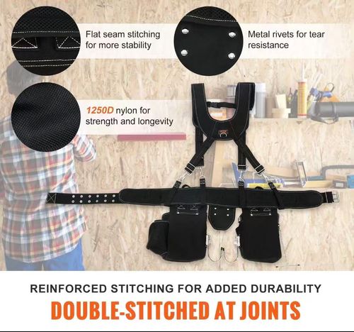 Tool Belt with Suspenders, 34 Pockets, 29-54 inches Adjustable Waist Size, Tool Belts for Men, 1250D Nylon Heavy Duty Carpenter Tool Pouch for Carpenters, Electricians, and Gardening