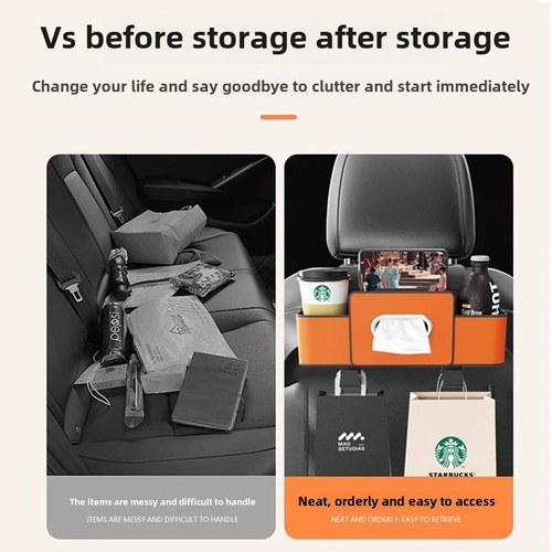 Car Backseat Organizer Leather Interior Storage Box with Tissue + Water Cup Holder for Hanging Seat Back Auto Accessories