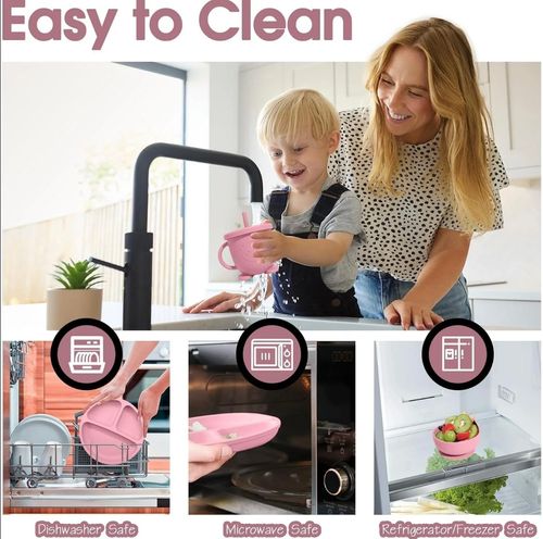 Baby Led Weaning Supplies, 17 Piece BPA-Free Silicone Feeding Set, Eating Essentials Baby Utensils with Suction Plate and Bowl, Pocket Bib, Sippy Cup with Lid, for 6+ Months