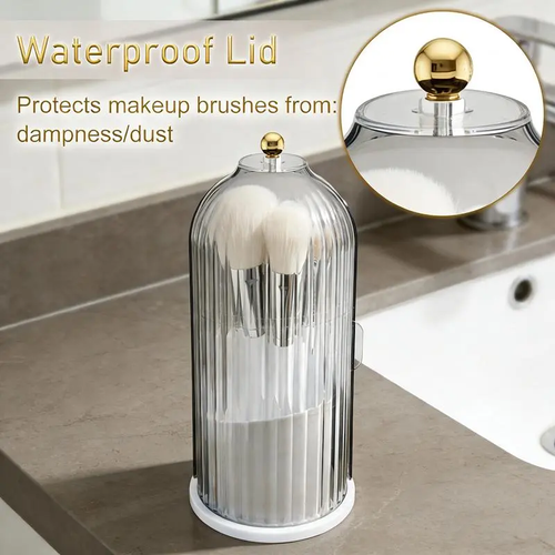 Toothbrush Holders with Sliding Lid, Rotating 3 Slots Bathroom Organizer Countertop, Tooth Brush Toothpaste Holder Bathroom Counter Stand Sink Organizer Caddy for Vanity Makeup Brushes Organizer