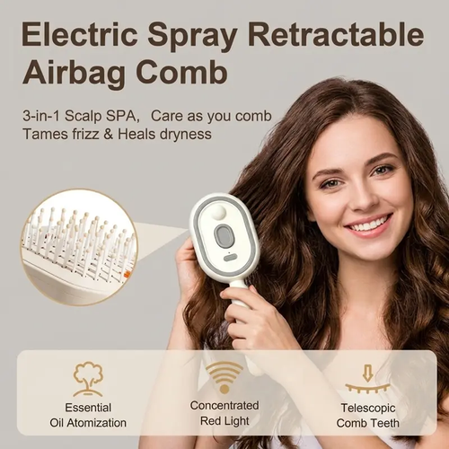 Electric Spray Air Cushion Massage Comb – Self-Cleaning, Anti-Tangle, Anti-Static, Volumizing Hair Brush with Essential Oil Mist Aromatherapy for Hair Care