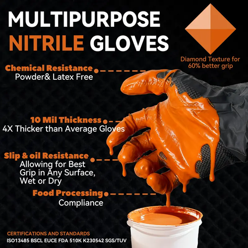 Black Nitrile Gloves, 5mil Heavy Duty Soft Disposable Gloves, 100 Count Latex Free Powder Free Reusable Gloves for Cleaning, Auto Repair, Food Processing, Tattoo, Hair Dye, Kitchen, Salon, Gardening