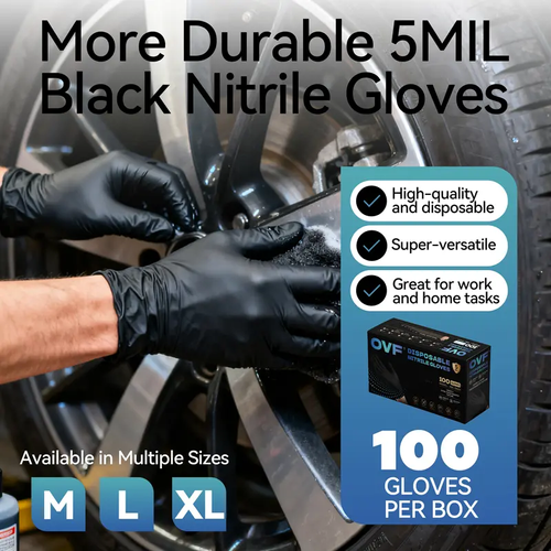 Black Nitrile Gloves, 5mil Heavy Duty Soft Disposable Gloves, 100 Count Latex Free Powder Free Reusable Gloves for Cleaning, Auto Repair, Food Processing, Tattoo, Hair Dye, Kitchen, Salon, Gardening