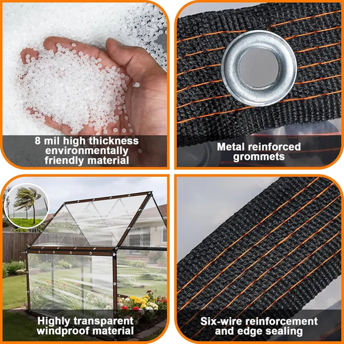 10×13FT Clear Waterproof PE Tarp, Transparent Outdoor Cover with Metal Grommets, Protective Tarp for Patio, Greenhouse, Porch, Garden and Outdoor Use