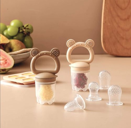 2 Pack Silicone Baby Fruit Feeder with Mini Freezer Tray, Breastmilk Popsicle Molds for Baby Teething Relief, Teethers, Fresh Food Feeder for Safe Infant Self Feeding