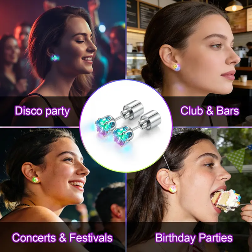 LED Earrings, Light Up Stud Earrings, Glowing Diamond Crown Pendant Earring for Women and Men, LED Jewelry for Party, Wedding, Birthday, Night Out, Disco, Festival