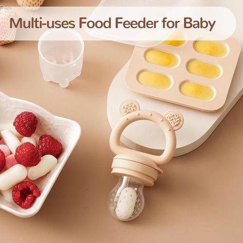2 Pack Silicone Baby Fruit Feeder with Mini Freezer Tray, Breastmilk Popsicle Molds for Baby Teething Relief, Teethers, Fresh Food Feeder for Safe Infant Self Feeding