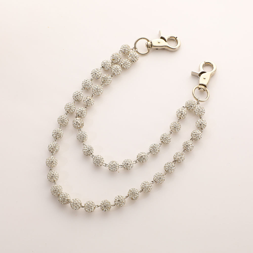 10mm White Disco Ball Beaded Layered Pendant Bag Jeans Pocket Belt Necklace Chains Rhinestone Beads Wallet Chain for Men Woman