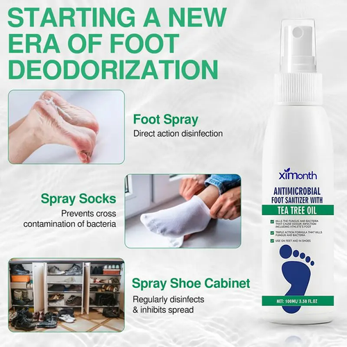 (2 bottles)Tea Tree Oil Foot Spray - Plantar Moisturizing Deodorant for Odor Control & Dry Feet Care, Natural Foot Sanitizer with Antifungal Properties,Ximonth Clear Foot Sanitizer Spray,for Foot & Shoe Freshness
