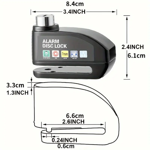 Waterproof Motorcycle Disc Brake Lock with Alarm — Anti-Theft Padlock & Security Accessory for Bicycles, Features 110dB High-Volume Alarm, Easy Installation