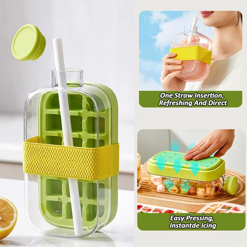 800ML(2pcs) Ice Cube Tray With Straw 2 in 1 Ice Cube Bottle Portable Silicone Ice Cube Maker Reusable Icecup Ice Cube Mold Tool