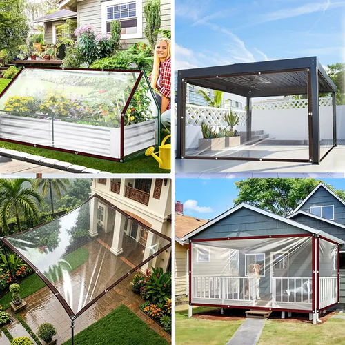 10×13FT Clear Waterproof PE Tarp, Transparent Outdoor Cover with Metal Grommets, Protective Tarp for Patio, Greenhouse, Porch, Garden and Outdoor Use