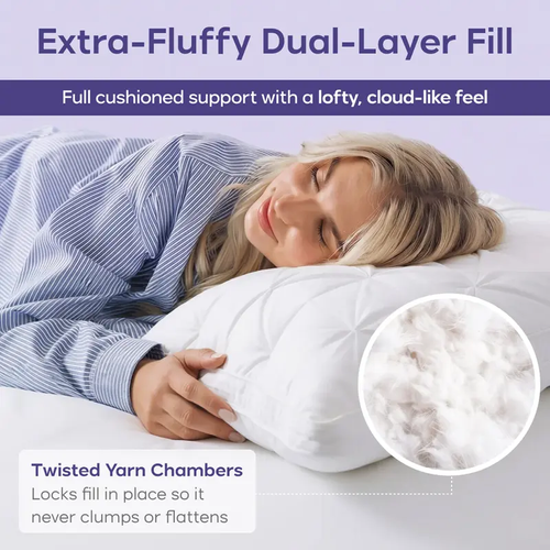Pillow – Extra-Fluffy Dual-Layer Pillow, Cloud-Like Soft Plush Bed Pillow with Breathable Support, Never Flat, Neck-Cradling Comfort for Side, Back & Stomach Sleepers, Machine Washable
