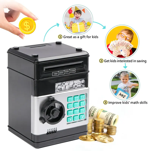 Piggy Bank for Child Adults, Electronic ATM Coin Cash Bank with Password Code Lock and Auto Grab Bill Slot, Large Capacity Coin Bank Money Jar for Adults, Designed for All US Coins