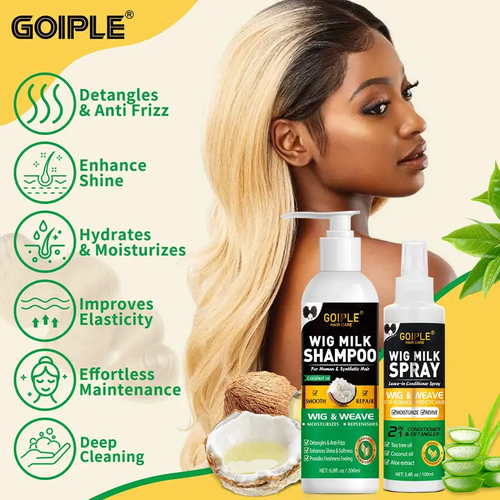 Wig Shampoo for Synthetic Wigs & Wig Milk Spray for Synthetic Hair, Detangle and Anti-Frizz Conditioner Haircare Cleansing Cleanser