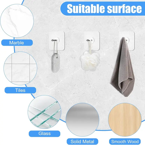 Acrylic Photo Wall Hooks, 20PCS (Buy 10 Get 10 Free) - Stainless Steel & Ceramic Self-Adhesive Smooth Lightweight Wall-Mount Hooks for Easy Installation, Bathroom Storage Organization & Decor, Organiser