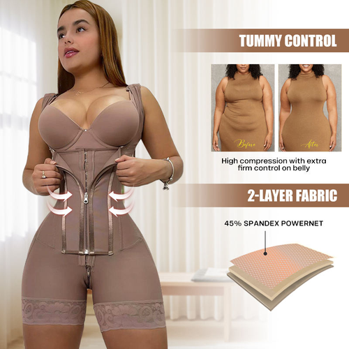 Plus-size High Compression Butt Lift Slimming Waist Tummy Control Outside Zipper Inside Buckle Open Crotch With Zipper Shapewear Bodysuit