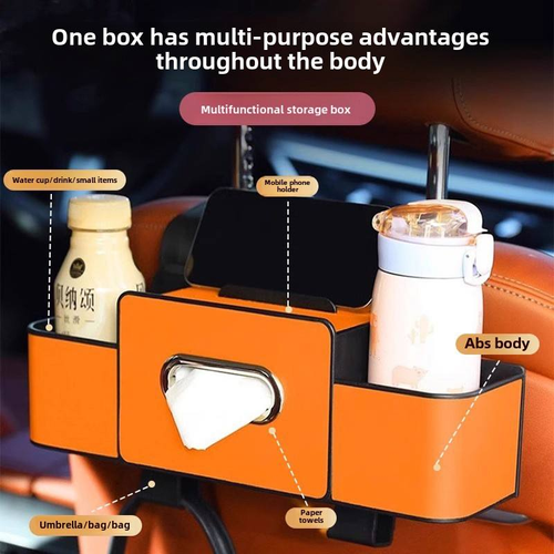 Car Backseat Organizer Leather Interior Storage Box with Tissue + Water Cup Holder for Hanging Seat Back Auto Accessories