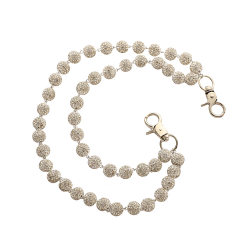 10mm White Disco Ball Beaded Layered Pendant Bag Jeans Pocket Belt Necklace Chains Rhinestone Beads Wallet Chain for Men Woman